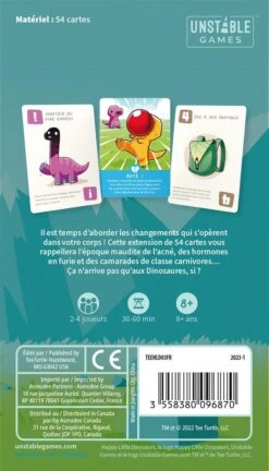 Happy Little Dinosaurs : Puberté Dangereuse (Extension) -Jeu De Cartes Boutique teehld03fr dos 20230615